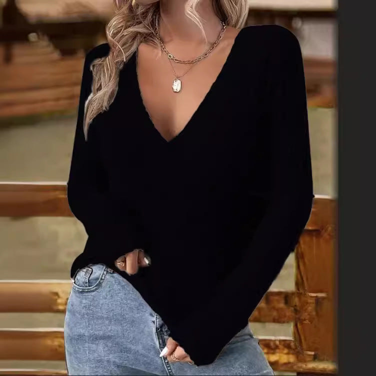 Stylish Women's Long Sleeve V-Neck Sweater for Comfortable Everyday Style