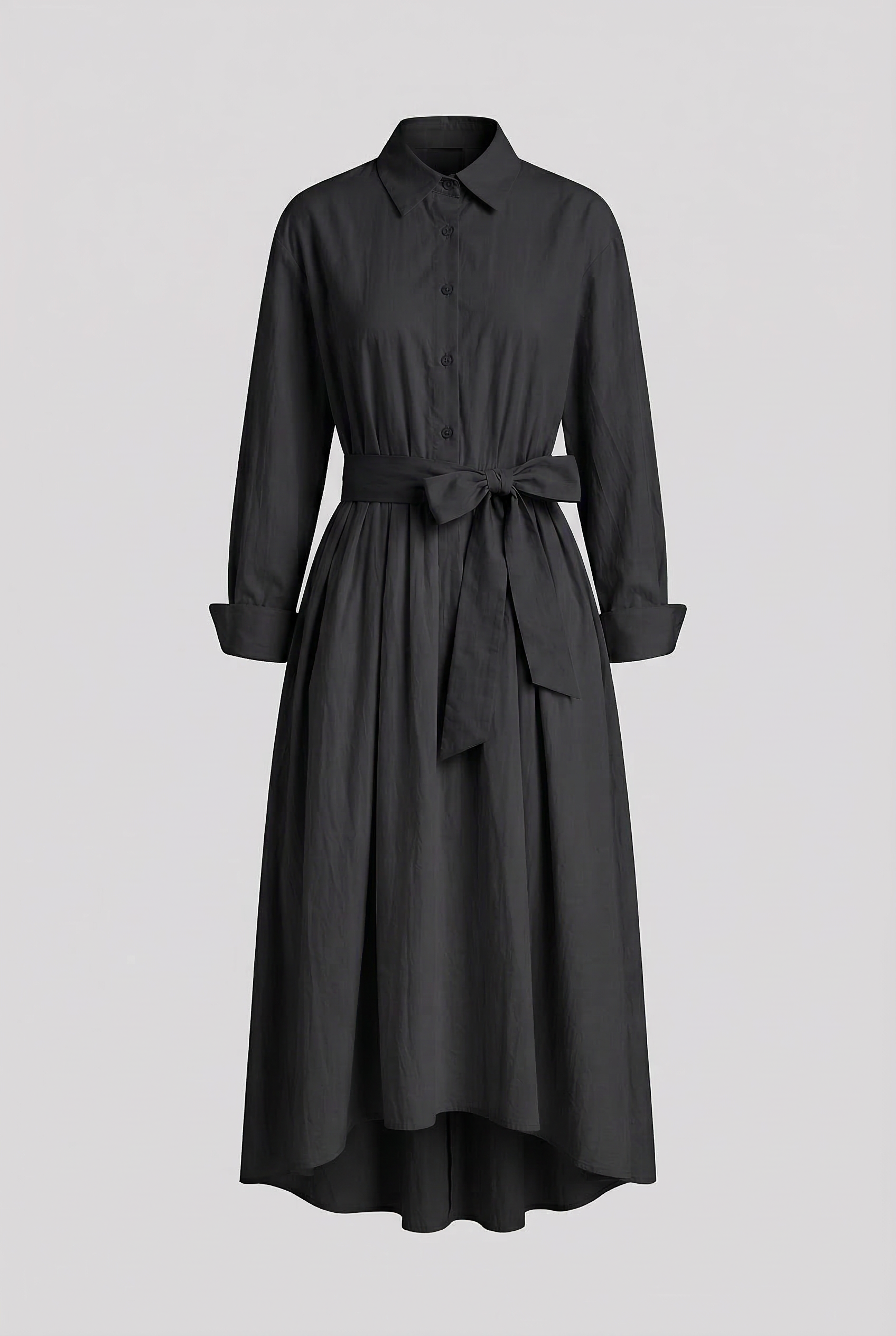 Elegant Maxi Dress with Shirt, Long Sleeves, and Tie