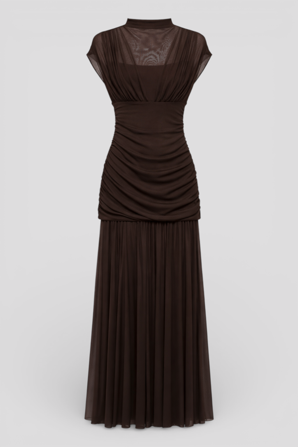 Elegant Brown Pleated Mesh Bodycon Dress