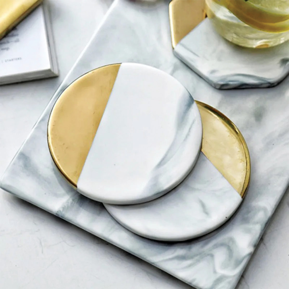 IvoraHome - Magnificent Ivory Marble Coaster Set for a Touch of Elegance in Your Interior