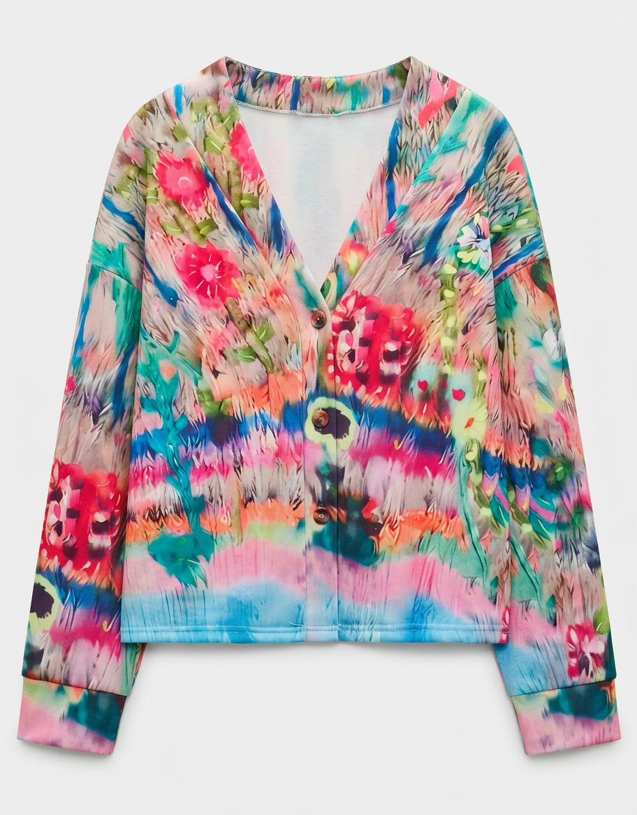 Matilda | Women’s Printed Long Sleeve Top – Button Front – Relaxed Fit – Polyester