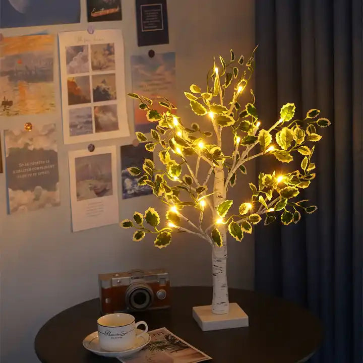 Christmas LED Tree Lighting with Green Leaves – Perfect for Festive Atmospheres