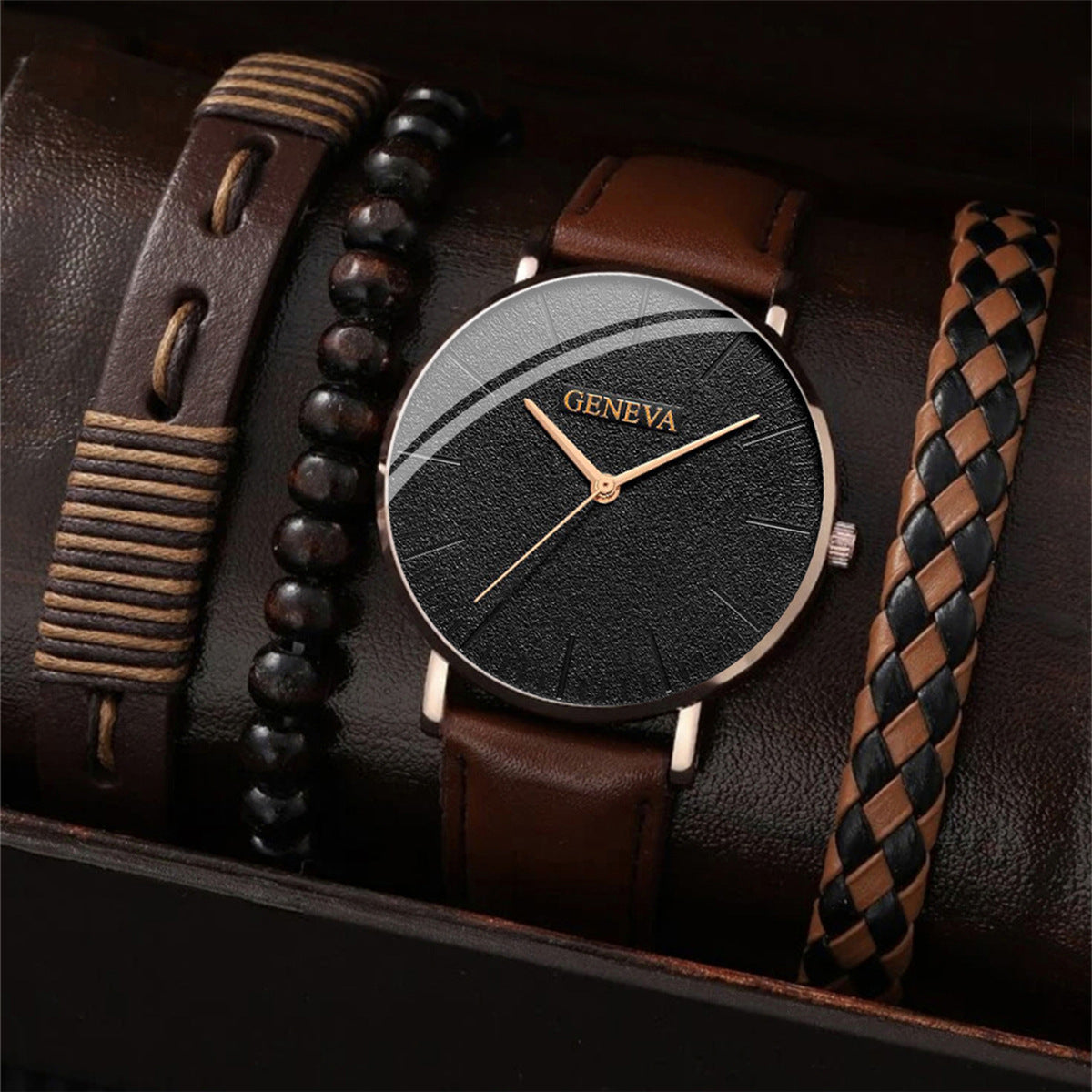 Sophisticated Business Watch Set with Lighting and Minimalist Bracelet