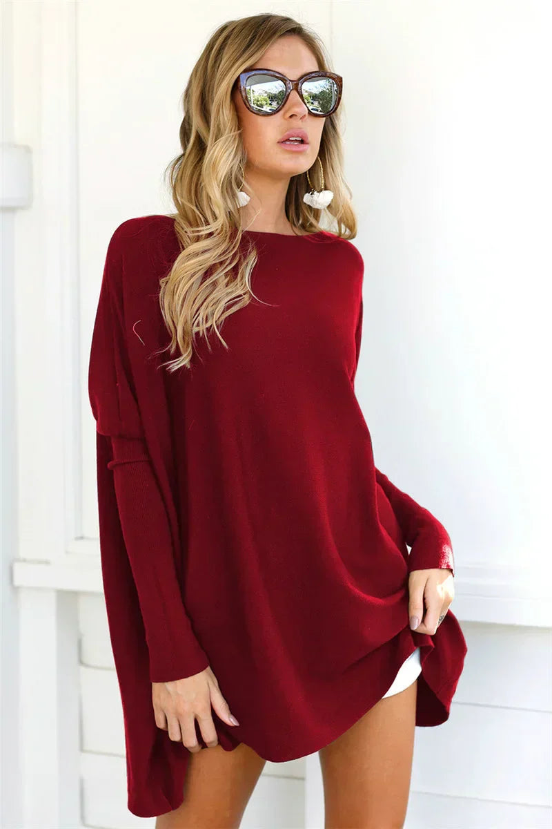 Large Sexy Women's Round Neck Sweater for Casual Comfort