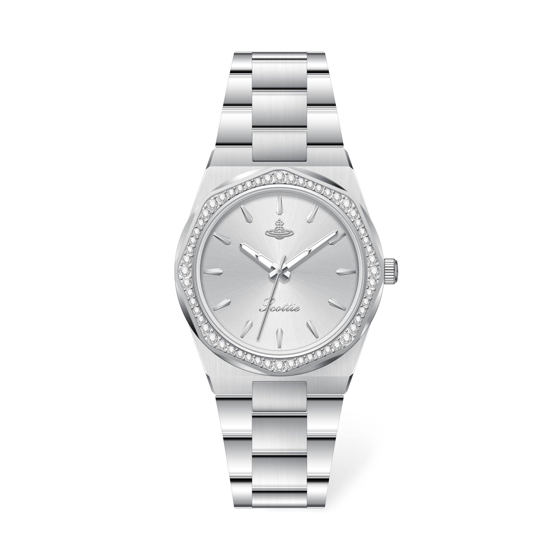 Watch in stainless steel with a hexagonal diamond design – Elegant and unique accessory