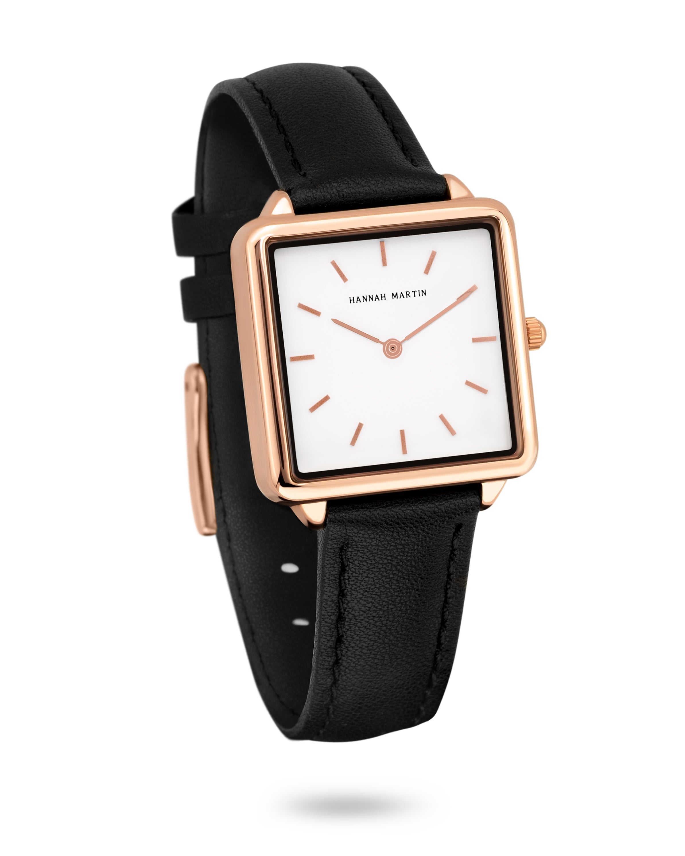Avenue - Elegant Square Women's Watch with Rose Gold Finish, Sparkling White Dial, and Stylish Black Leather Strap