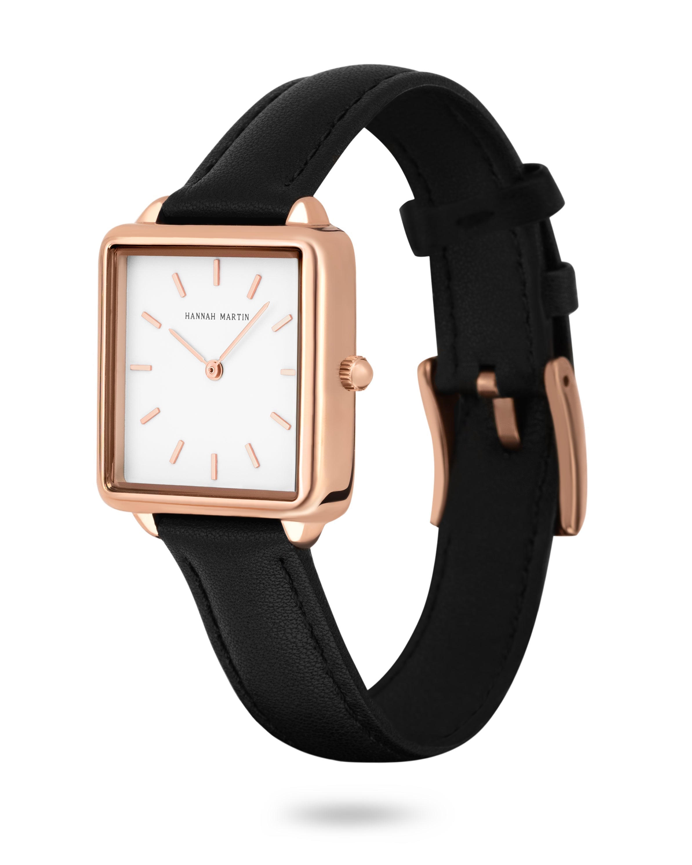 Avenue - Elegant Square Women's Watch with Rose Gold Finish, Sparkling White Dial, and Stylish Black Leather Strap