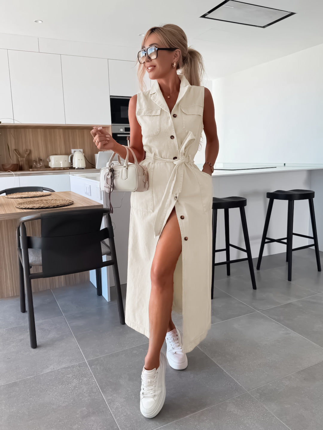 Hanna | Elegant Sleeveless Long Denim Dress