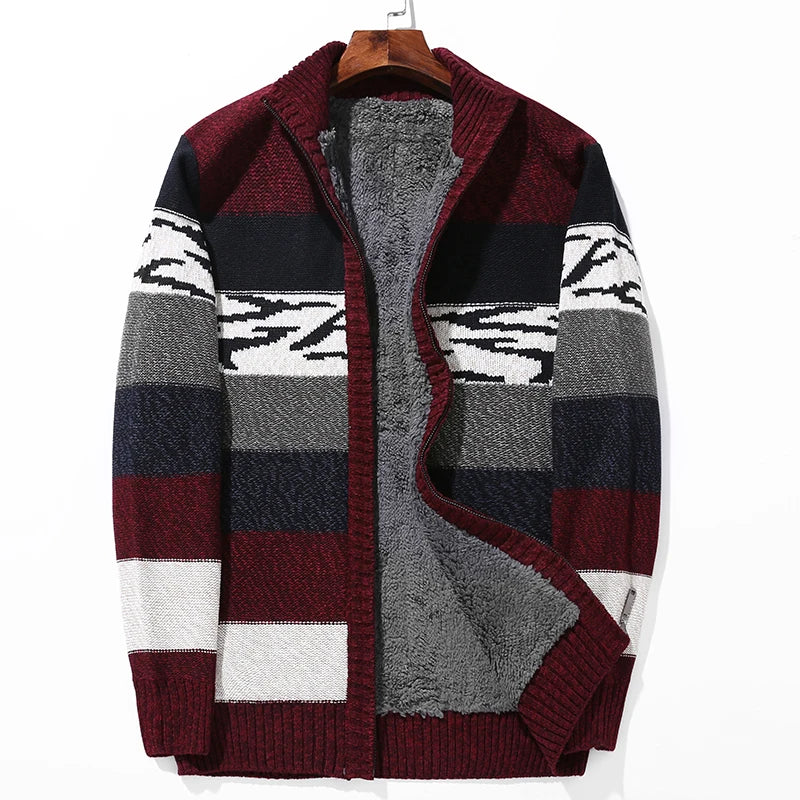 Elegant Color Block Wool Cardigan