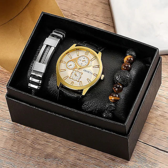 Luxury Signature Quartz Watch Set with Leather Strap for Elegant Style