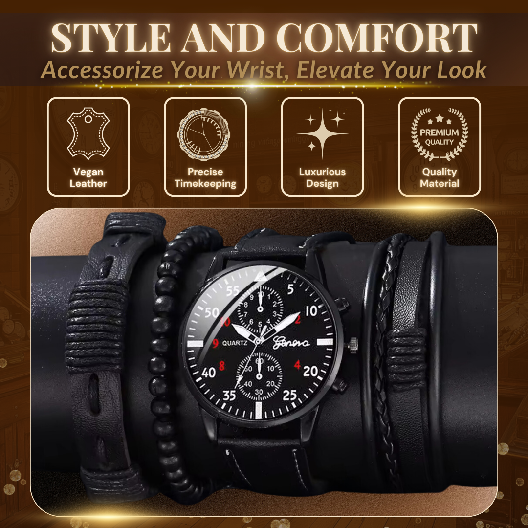 Fashion Watch and Elegant Design Bracelet Set - 4 Pieces