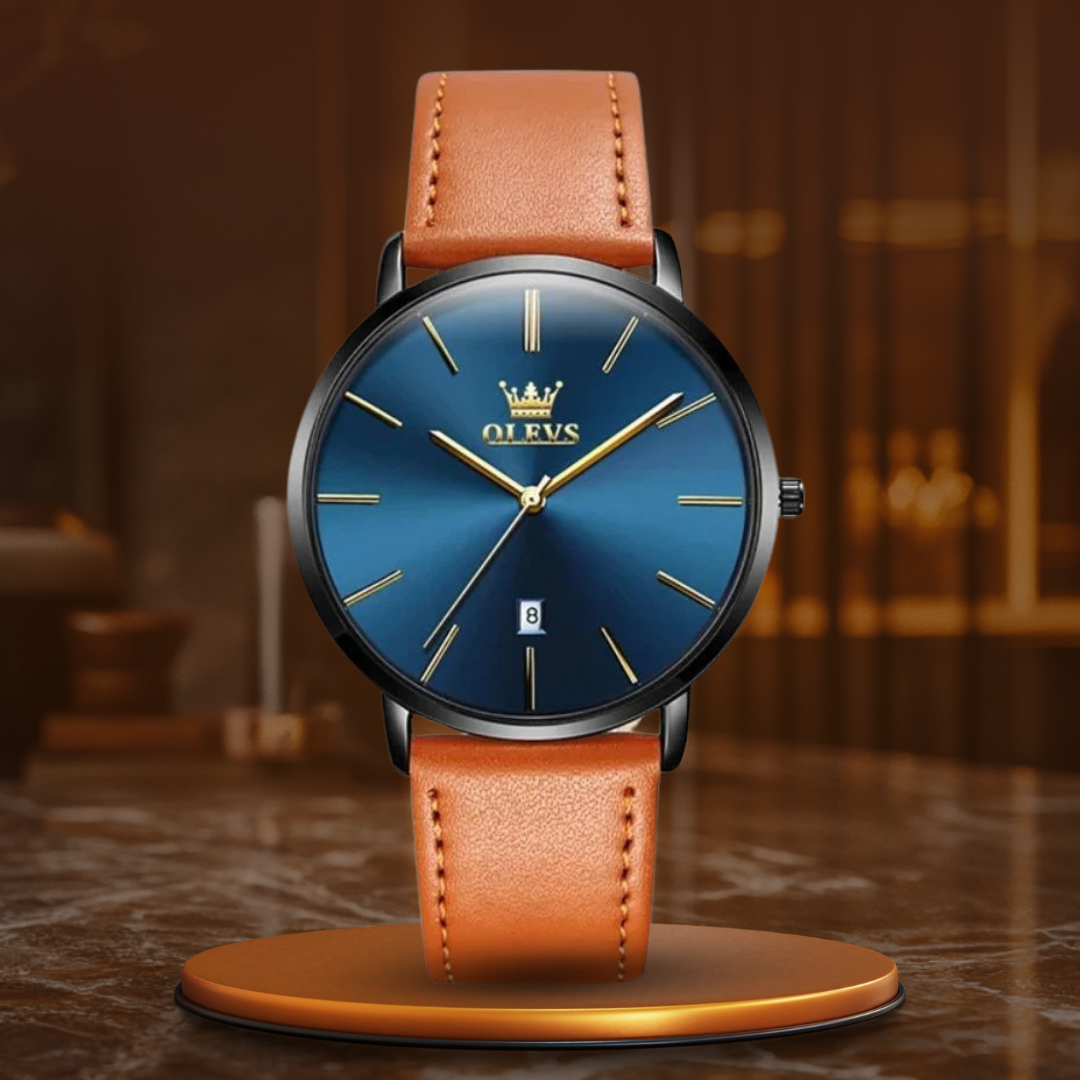 Elegant watch with leather strap and date display