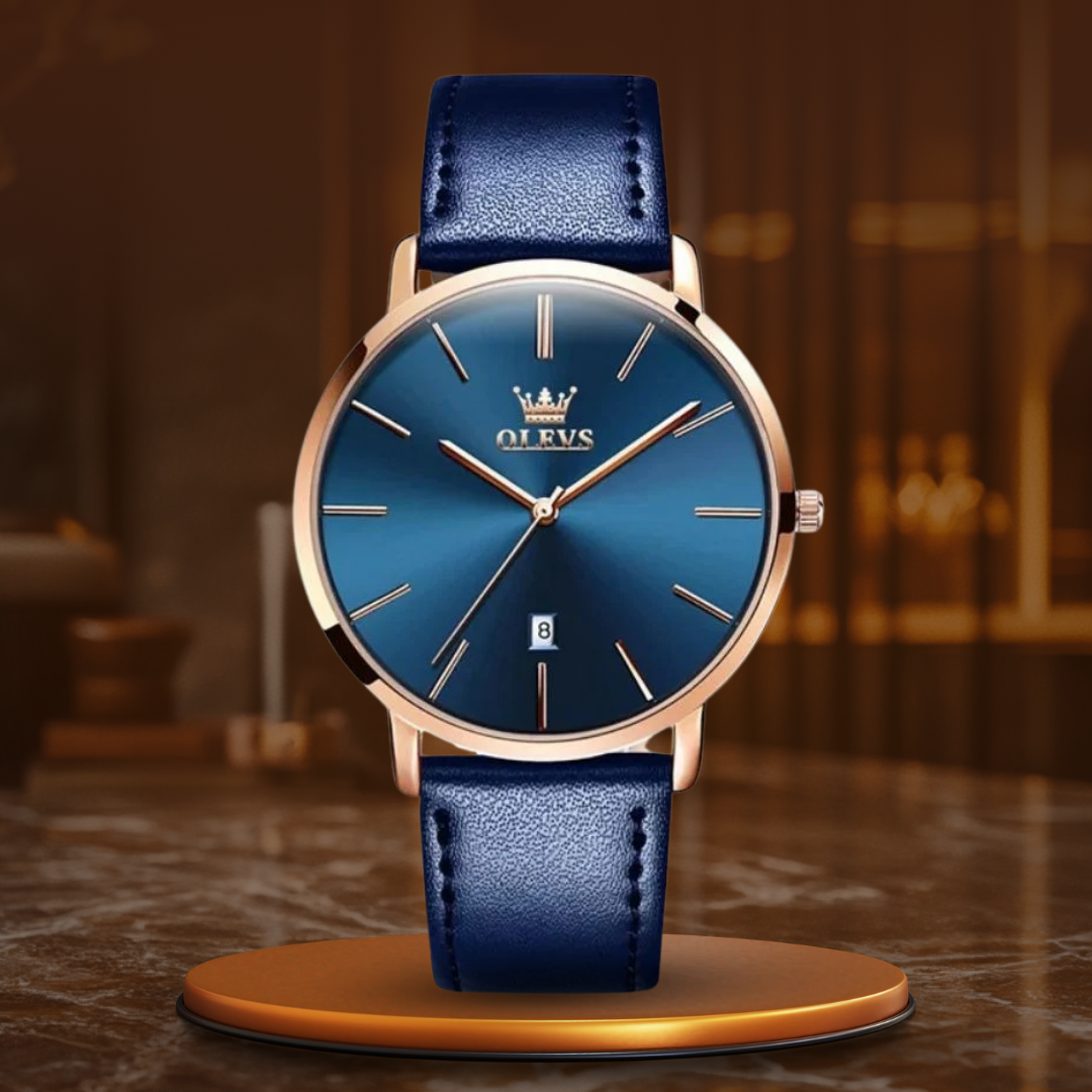 Elegant watch with leather strap and date display