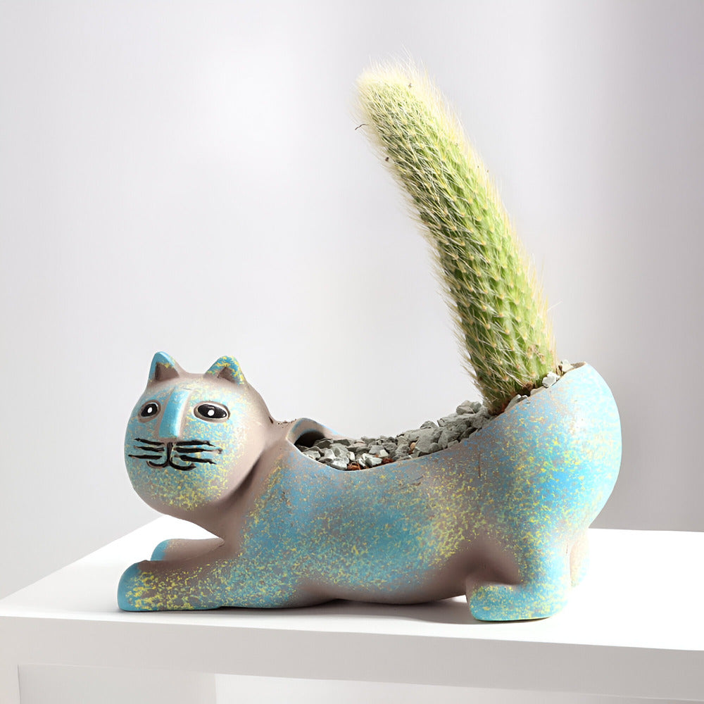 Lunavelle - Breathtaking Ceramic Flower Pot with Enchanting Cat Design for Your Garden Collection