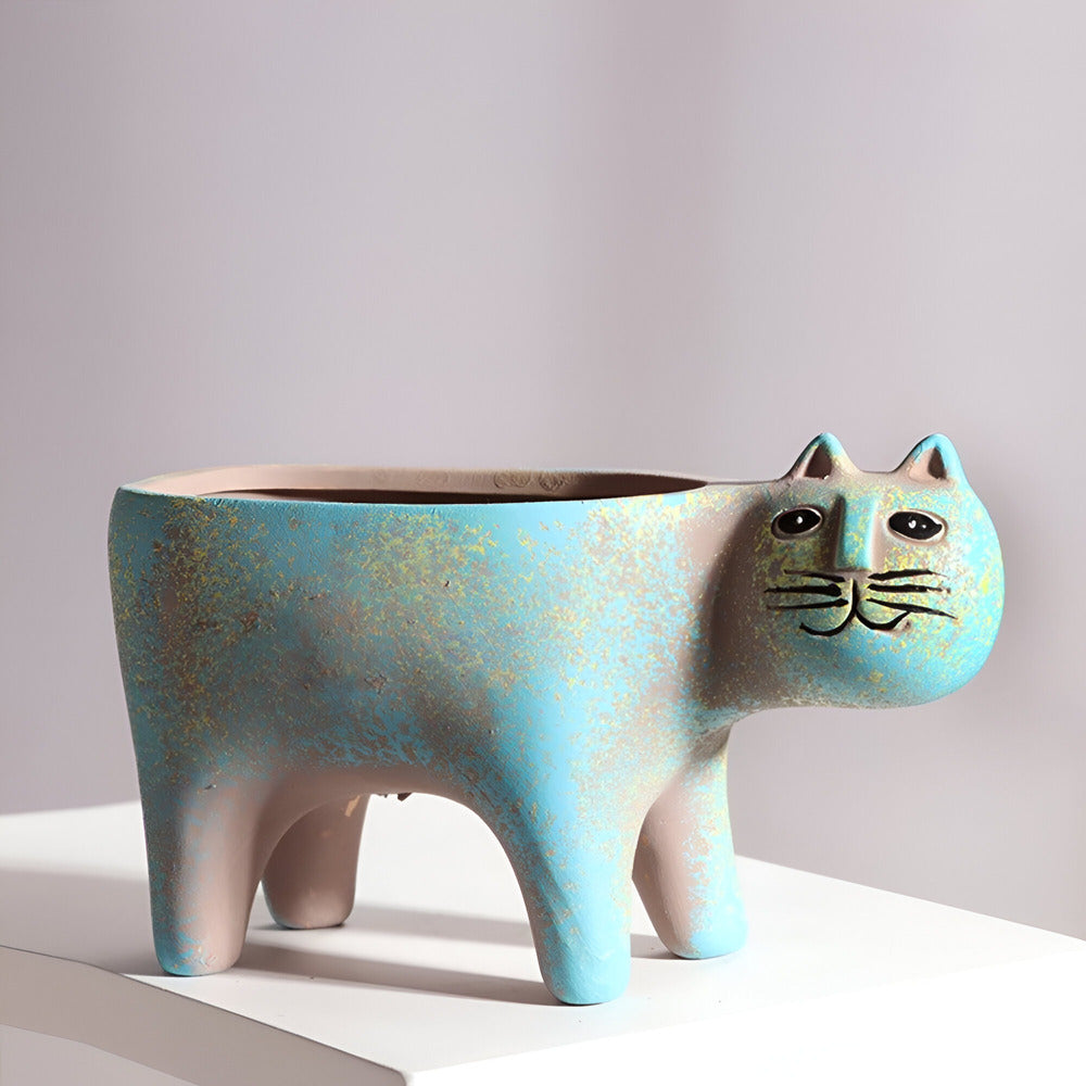 Lunavelle - Breathtaking Ceramic Flower Pot with Enchanting Cat Design for Your Garden Collection