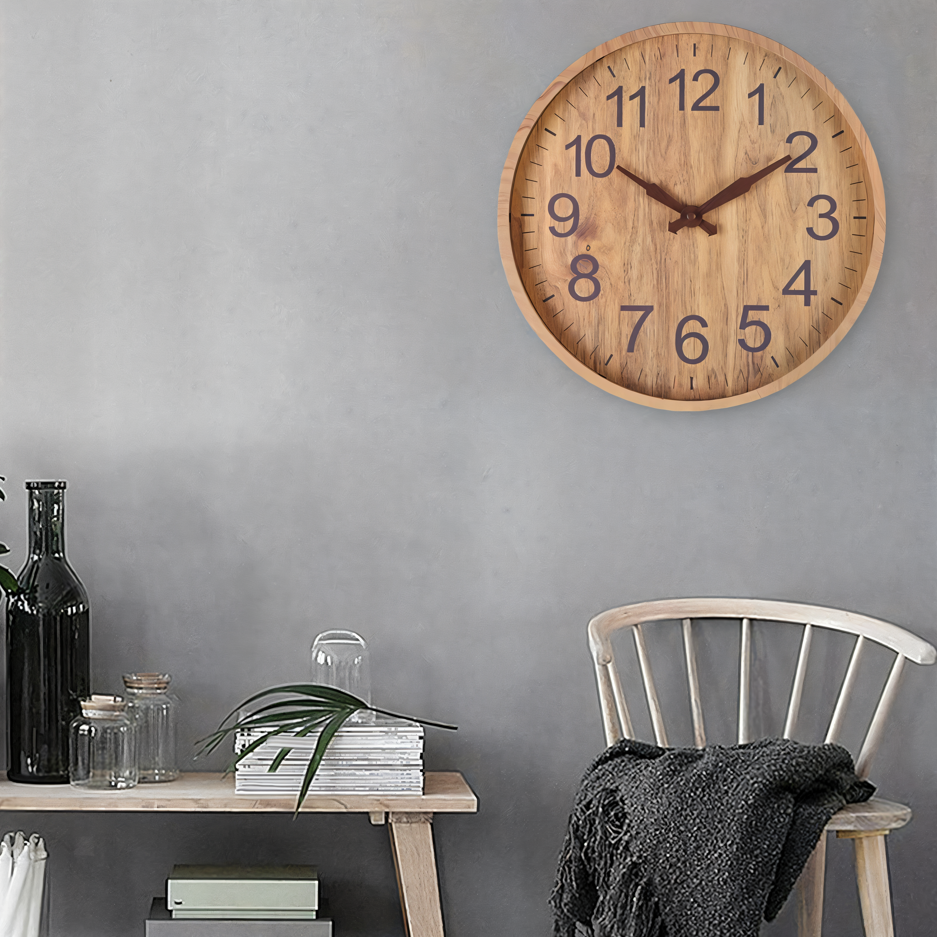 Stylish Wooden Wall Clock with Silent Movement for Kitchen and Living Room