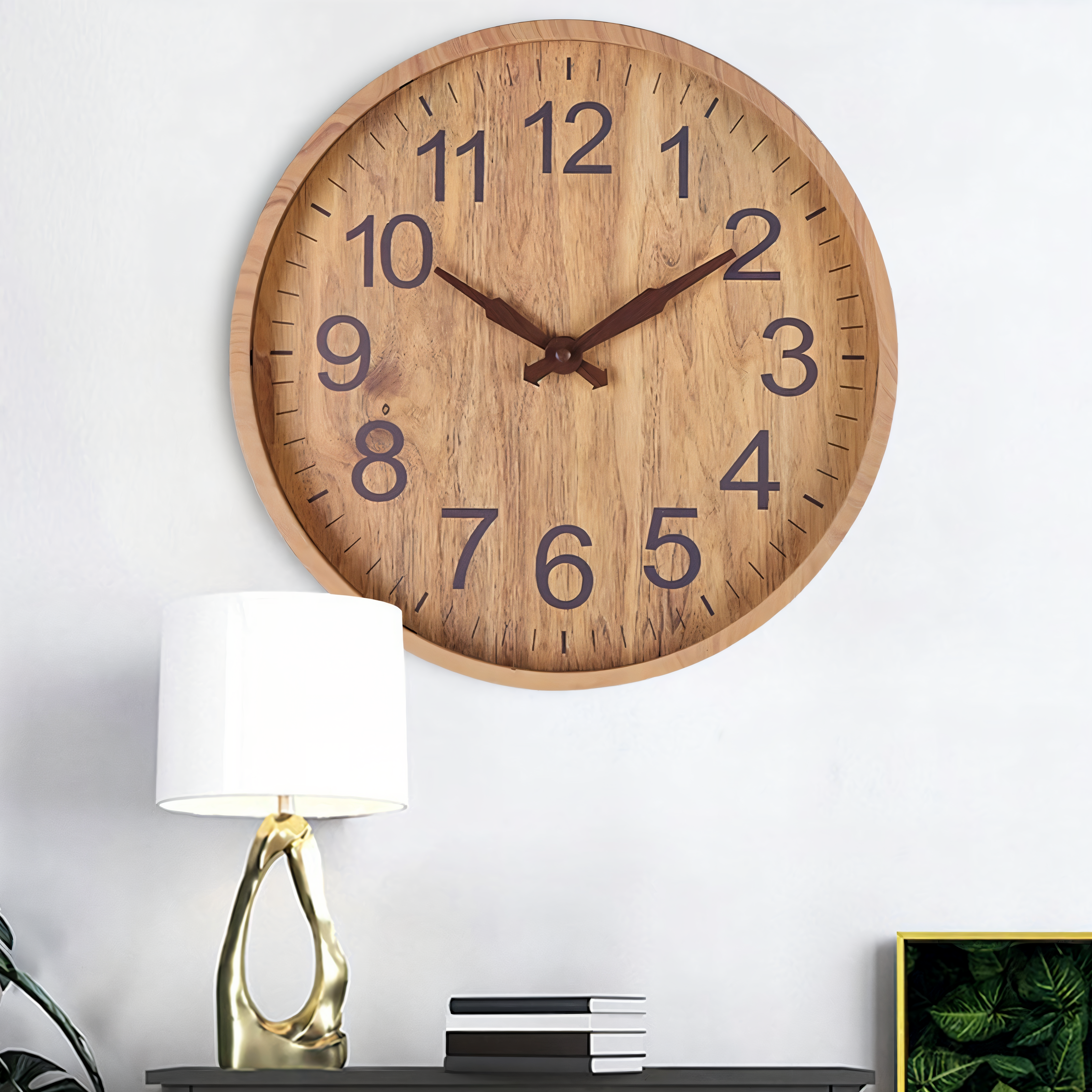 Stylish Wooden Wall Clock with Silent Movement for Kitchen and Living Room