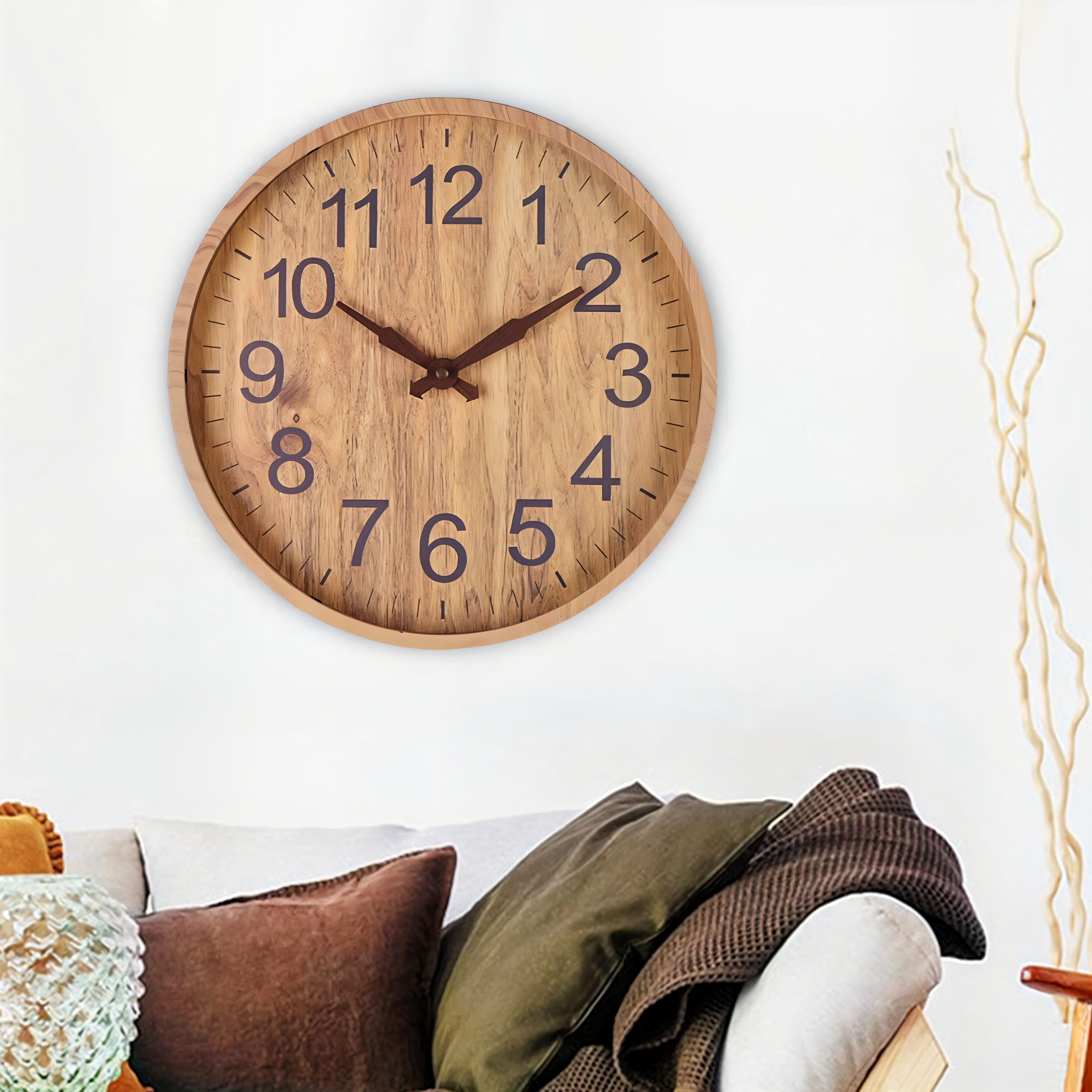 Stylish Wooden Wall Clock with Silent Movement for Kitchen and Living Room