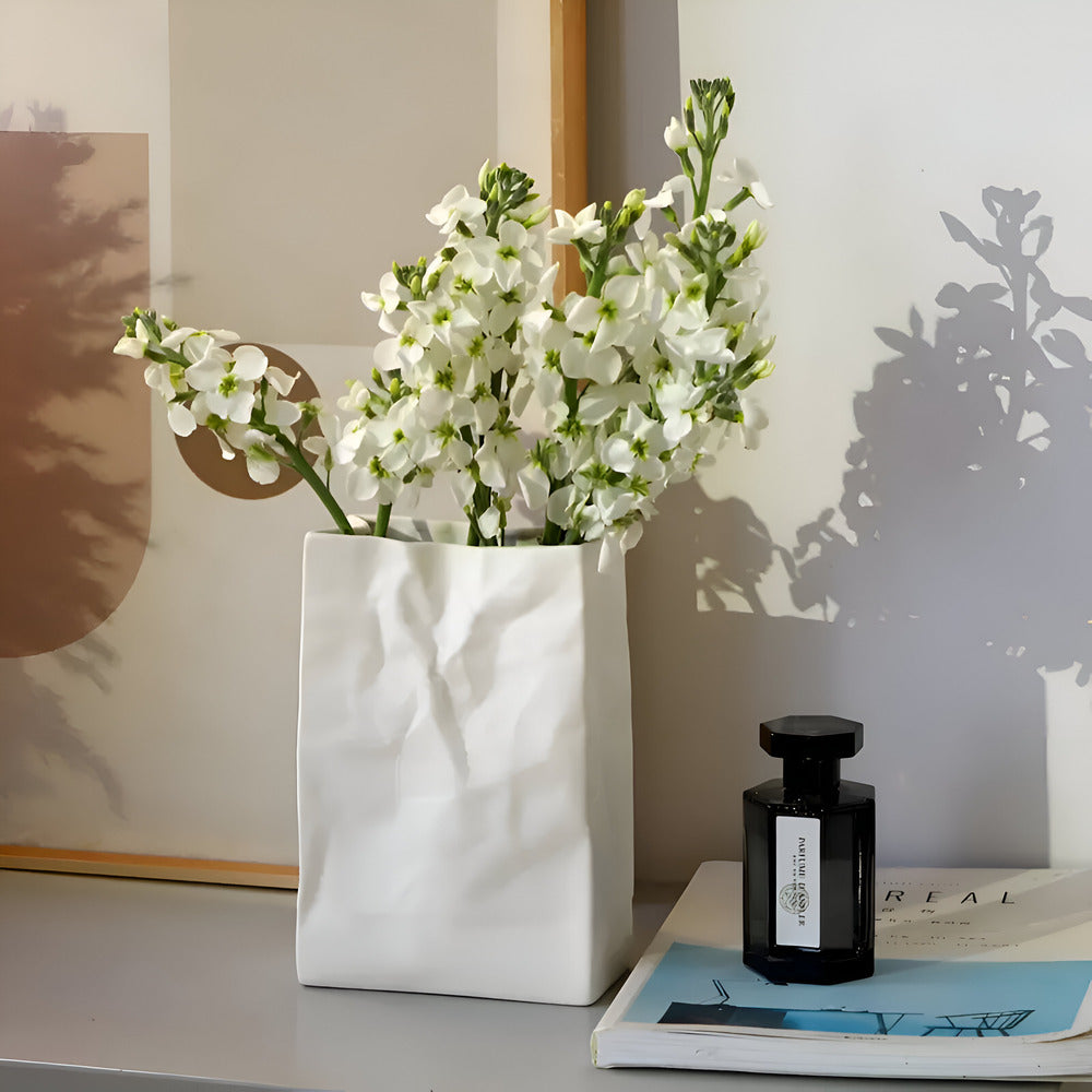 Celorie - Stylish Modern Ceramic Vase with Paper Bag Design