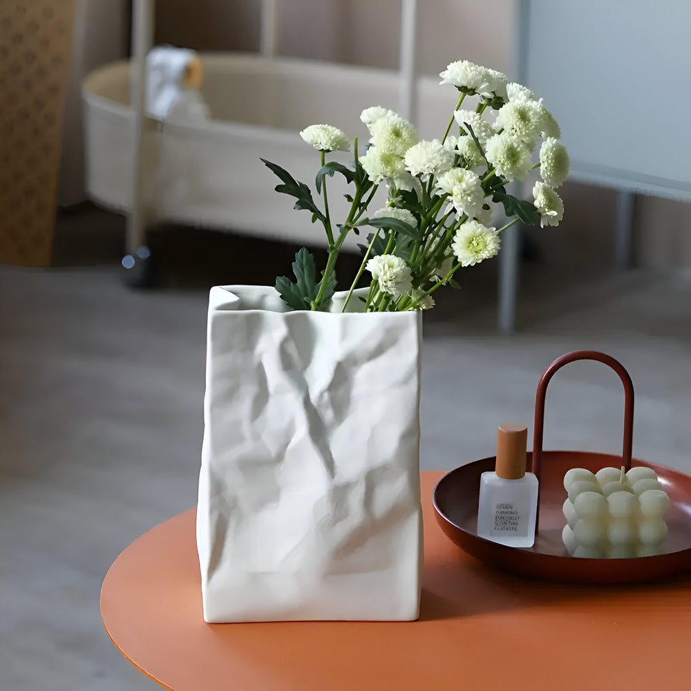 Celorie - Stylish Modern Ceramic Vase with Paper Bag Design