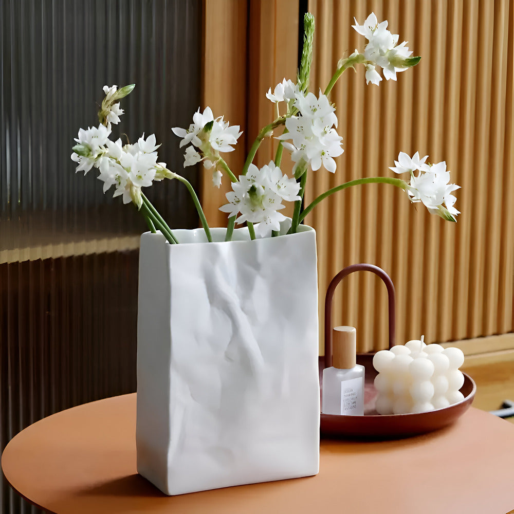 Celorie - Stylish Modern Ceramic Vase with Paper Bag Design