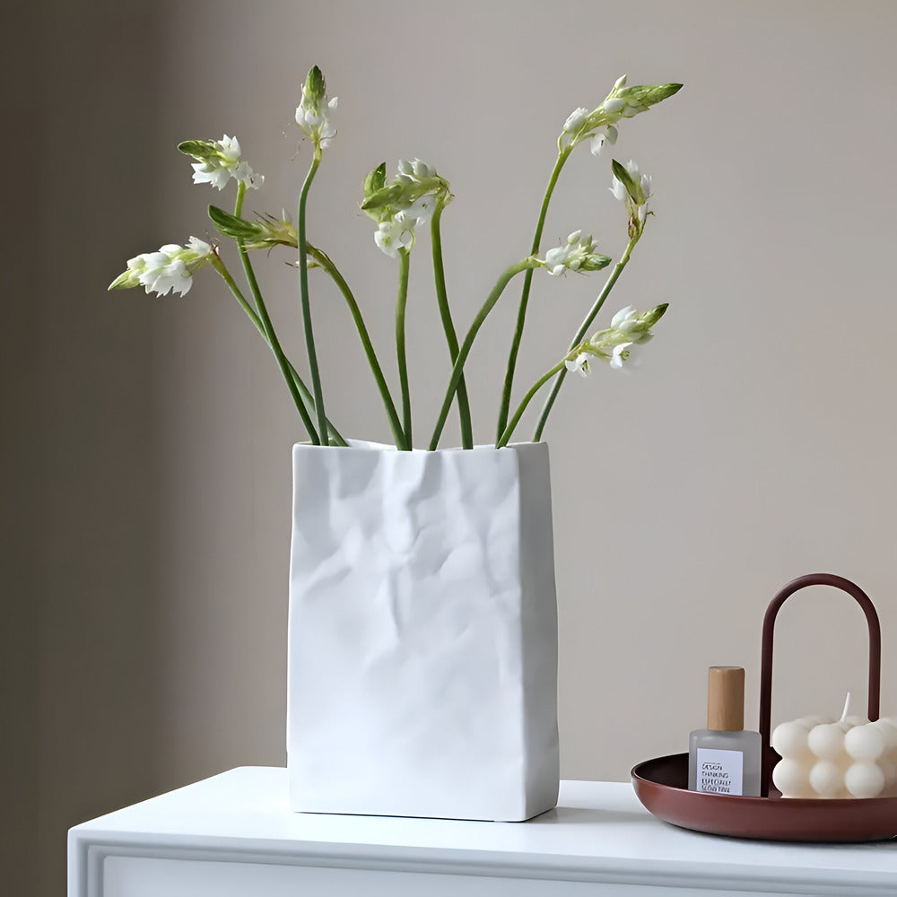 Celorie - Stylish Modern Ceramic Vase with Paper Bag Design