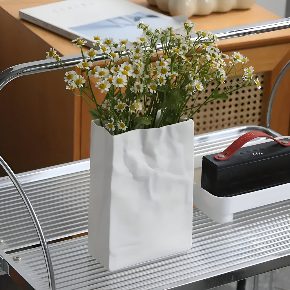 Celorie - Stylish Modern Ceramic Vase with Paper Bag Design