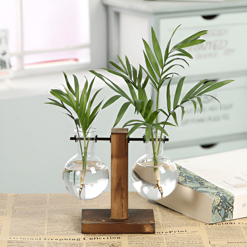 Valethra - Charming Rustic Wooden Hydroponic Plant Holder for a Natural Decoration
