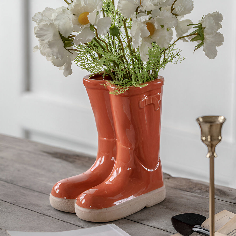 Minthara - beautiful ceramic vase in unique boot shape for stylish decor