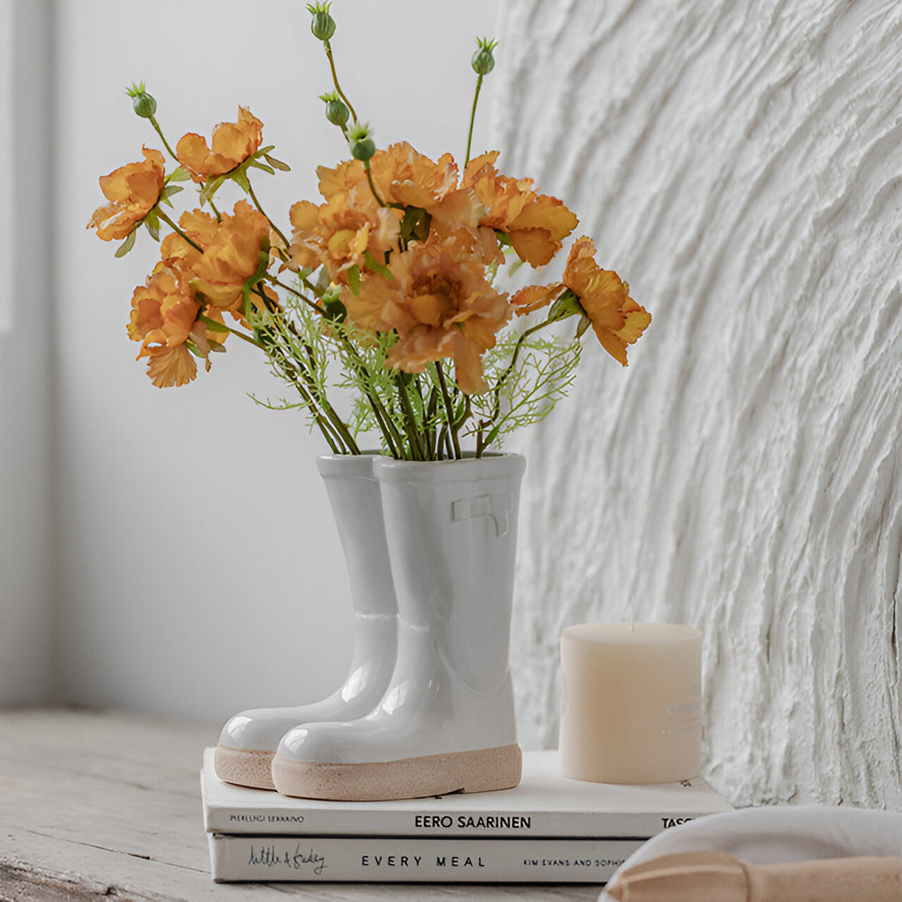 Minthara - beautiful ceramic vase in unique boot shape for stylish decor