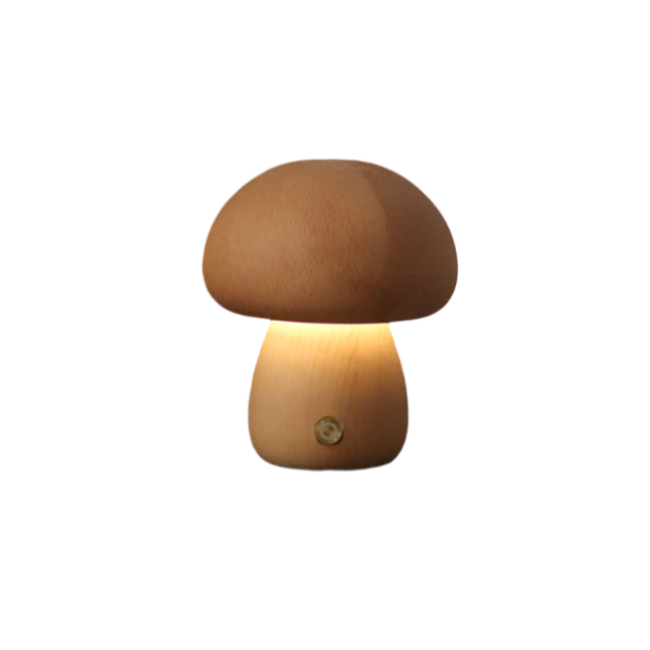 Rechargeable Wooden Mushroom Table Lamp for Cozy Atmosphere