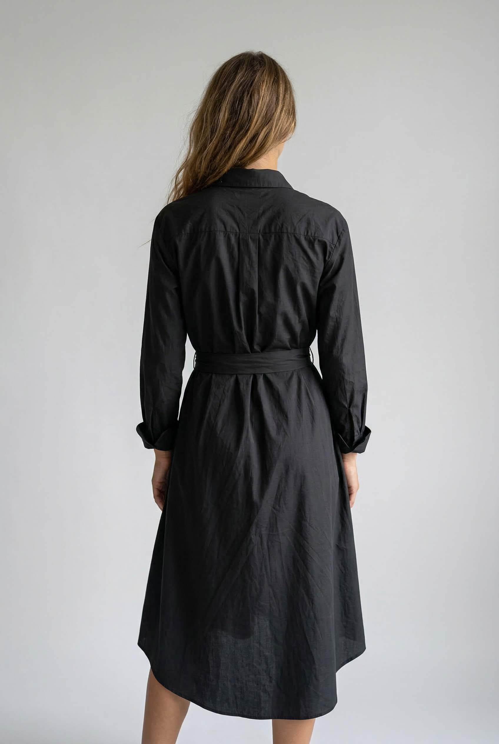 Elegant Maxi Dress with Shirt, Long Sleeves, and Tie