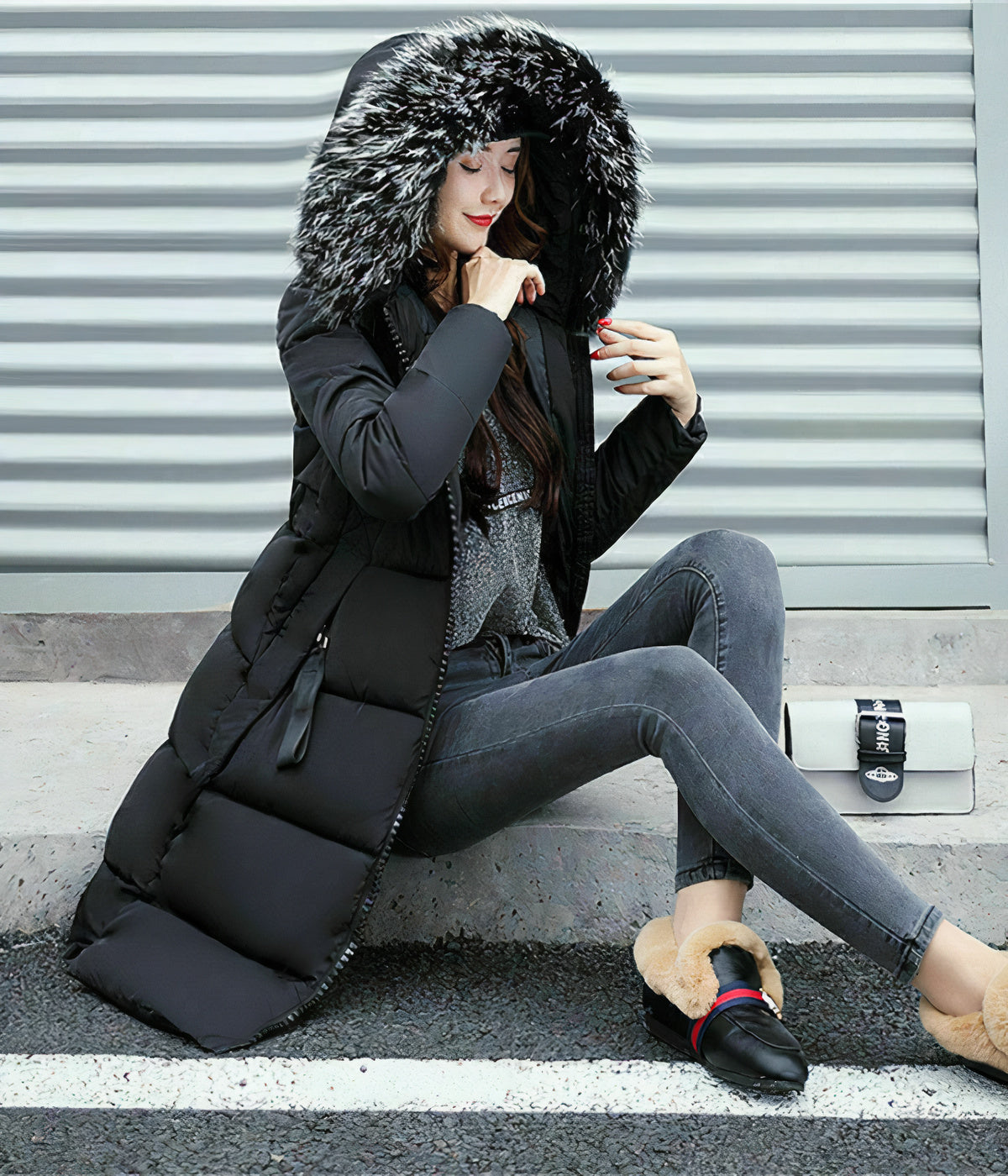 Joaquina | Elegant Long Coat with Fur Collar for a Sophisticated Style