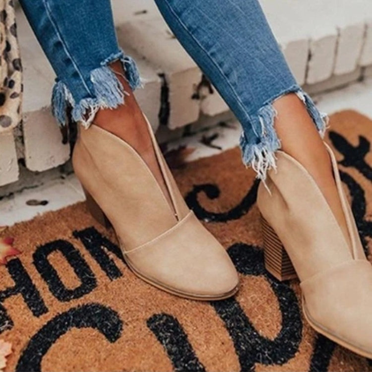 Women's Ankle Boots with Almond Toe, Chunky Stacked Heel, Easy Slip-On for Casual Wear