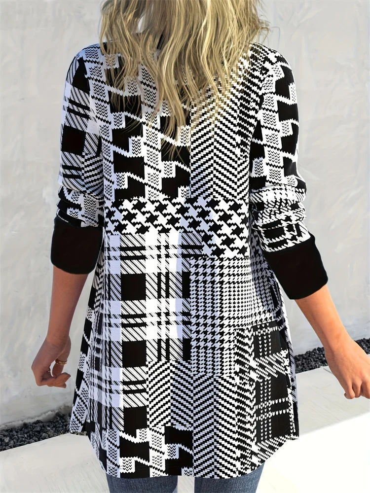 Sleek Geo-Print Cardigan — Effortless Geometric Chic
