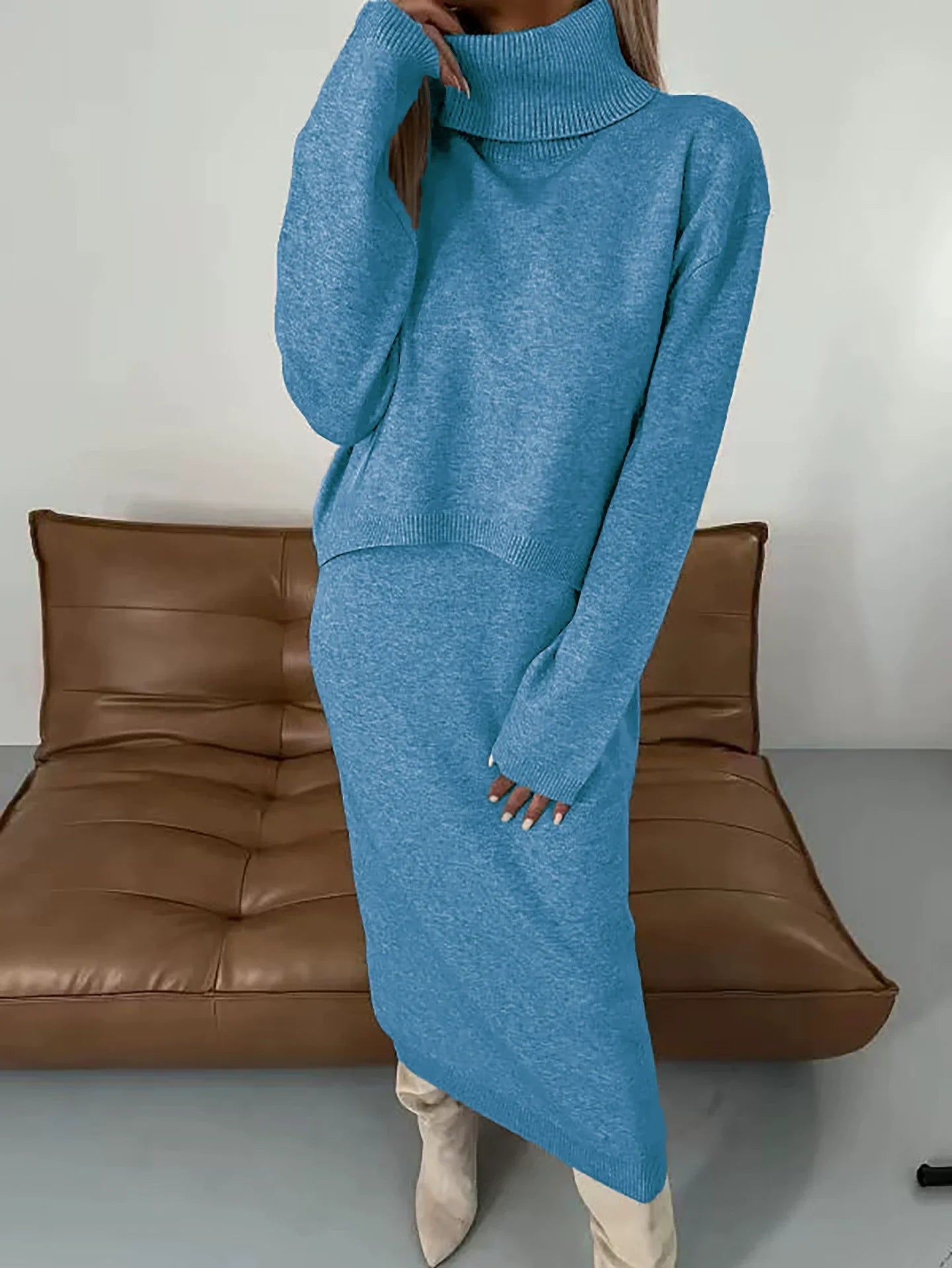 Thalina Two-Piece Knit Set: Dress and Cozy Sweater for Effortless Style