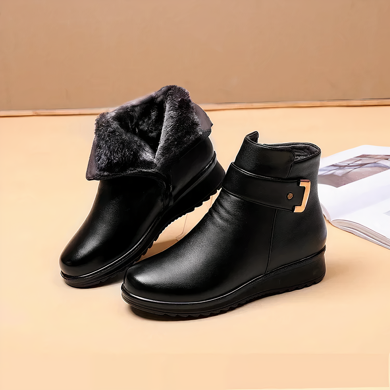 Women's Cozy Buckled Ankle Boots – Warm, Stylish & Comfortable