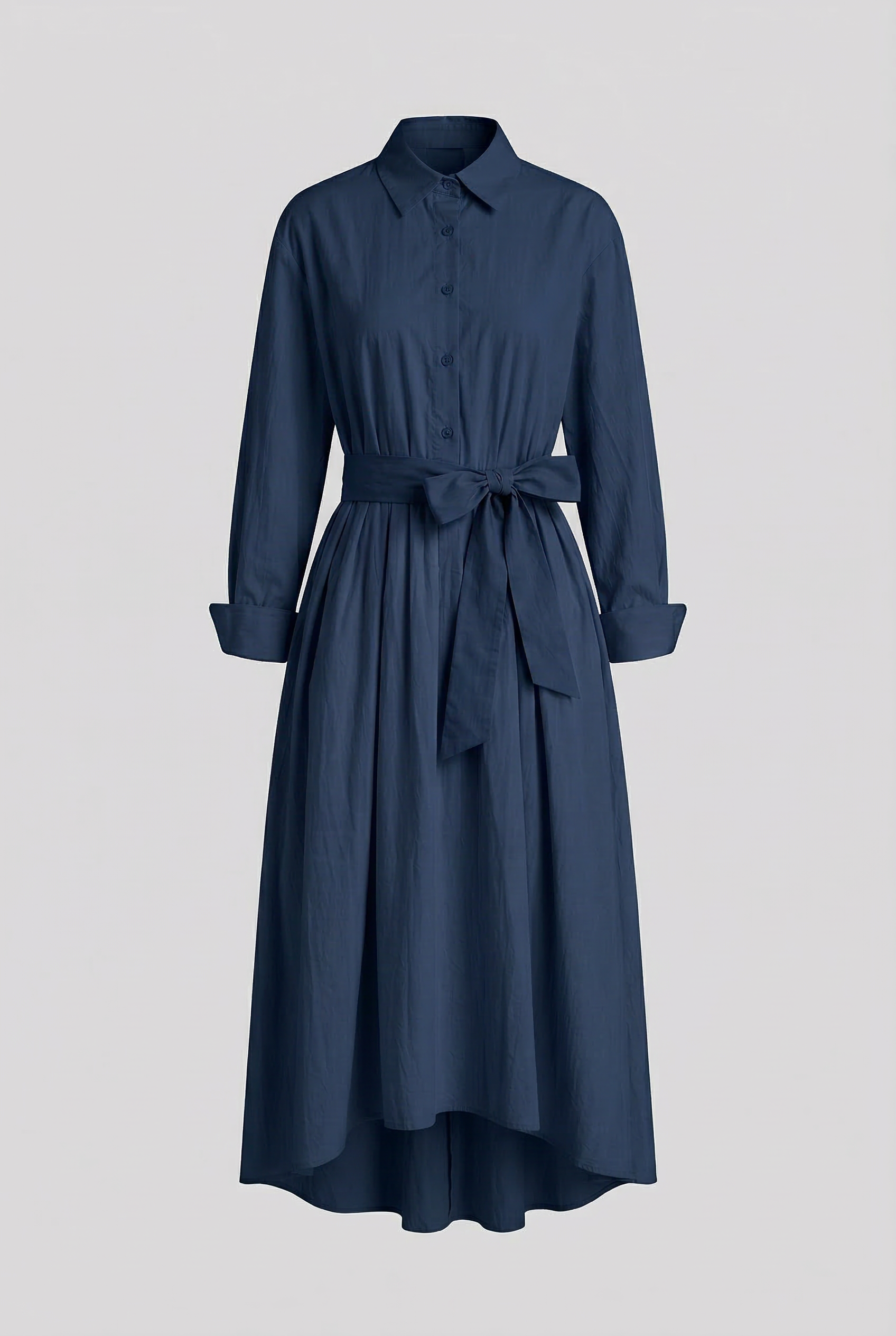 Elegant Maxi Dress with Shirt, Long Sleeves, and Tie