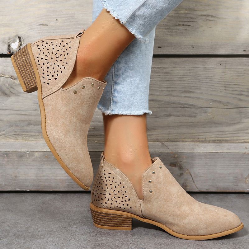 Sleek Low-Cut Perforated Ankle Boots