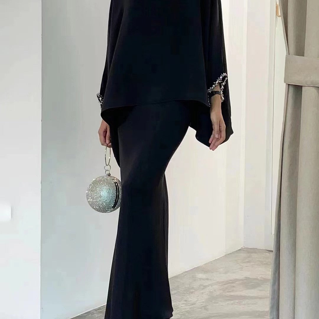 Elegant Two-Piece Pearl Floor-Length Evening Dress