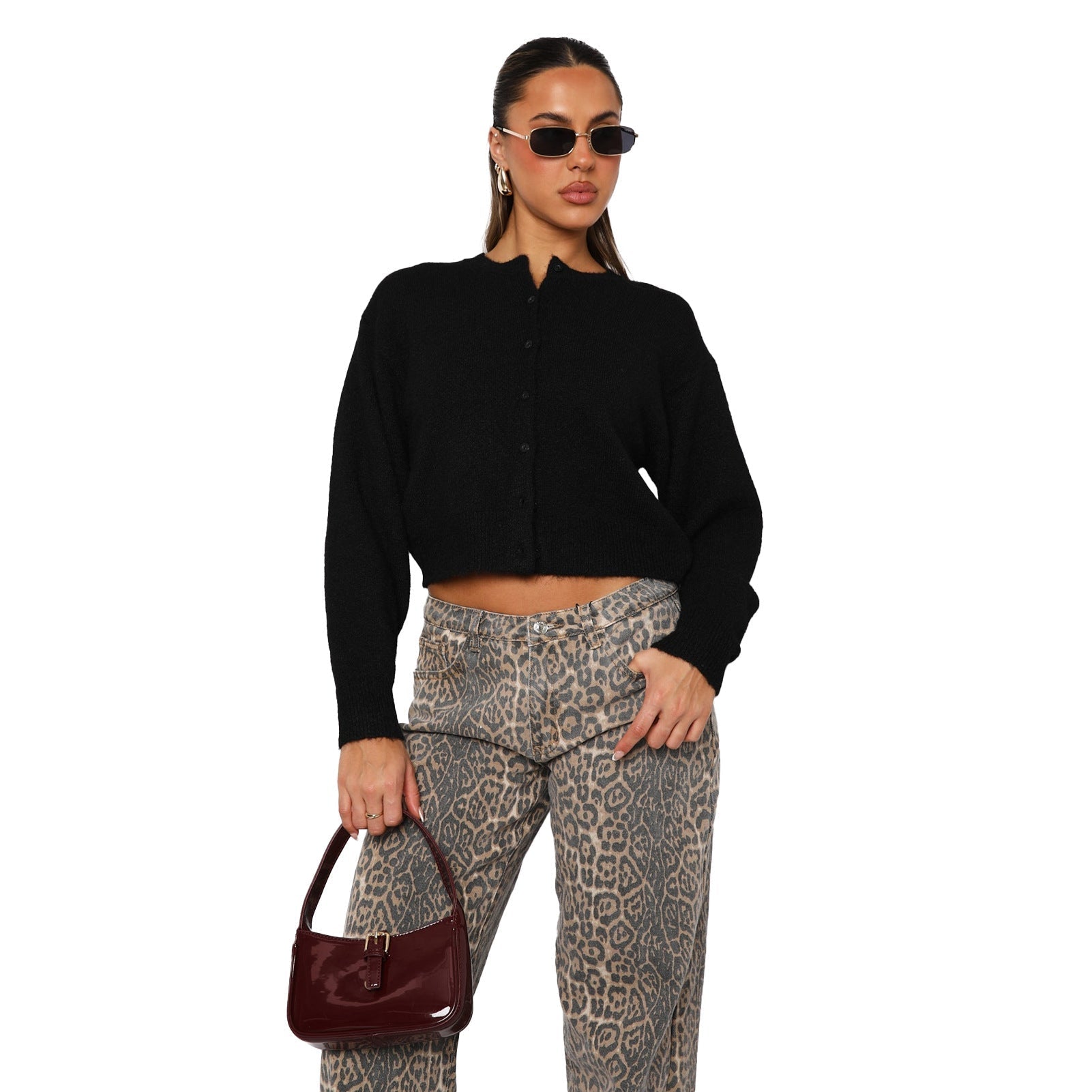 Cropped Casual Long-Sleeve Cardigan