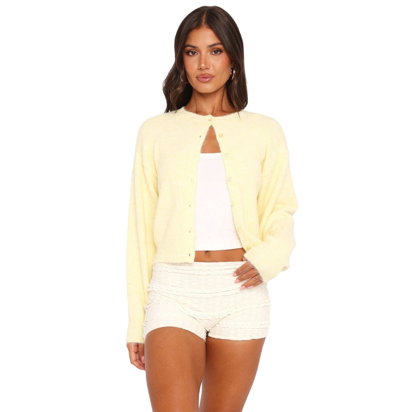 Cropped Casual Long-Sleeve Cardigan