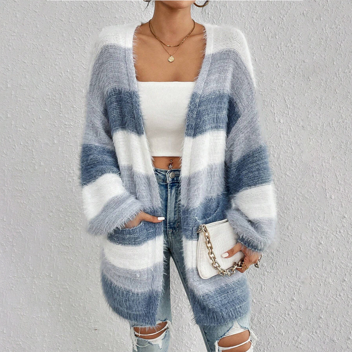 Cozy Plush Open-Front Long-Sleeve Fuzzy Cardigan