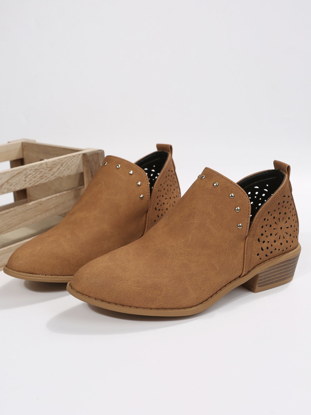 Sleek Low-Cut Perforated Ankle Boots