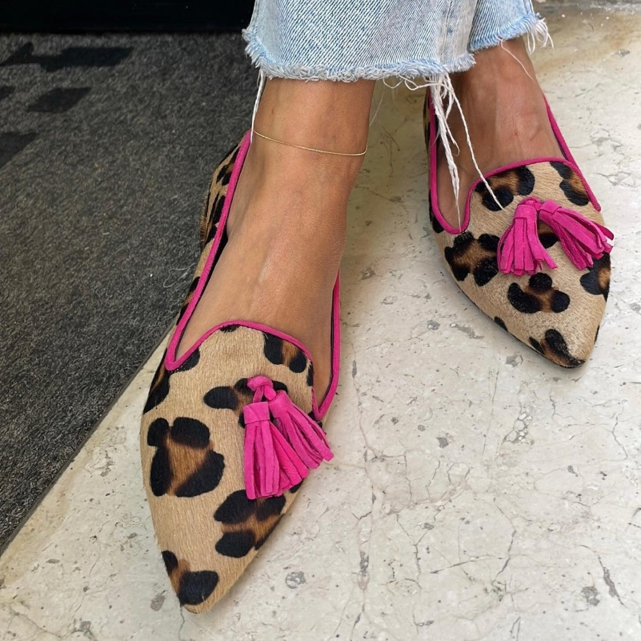Animal-Print Ballet Flats with Chic Tassels