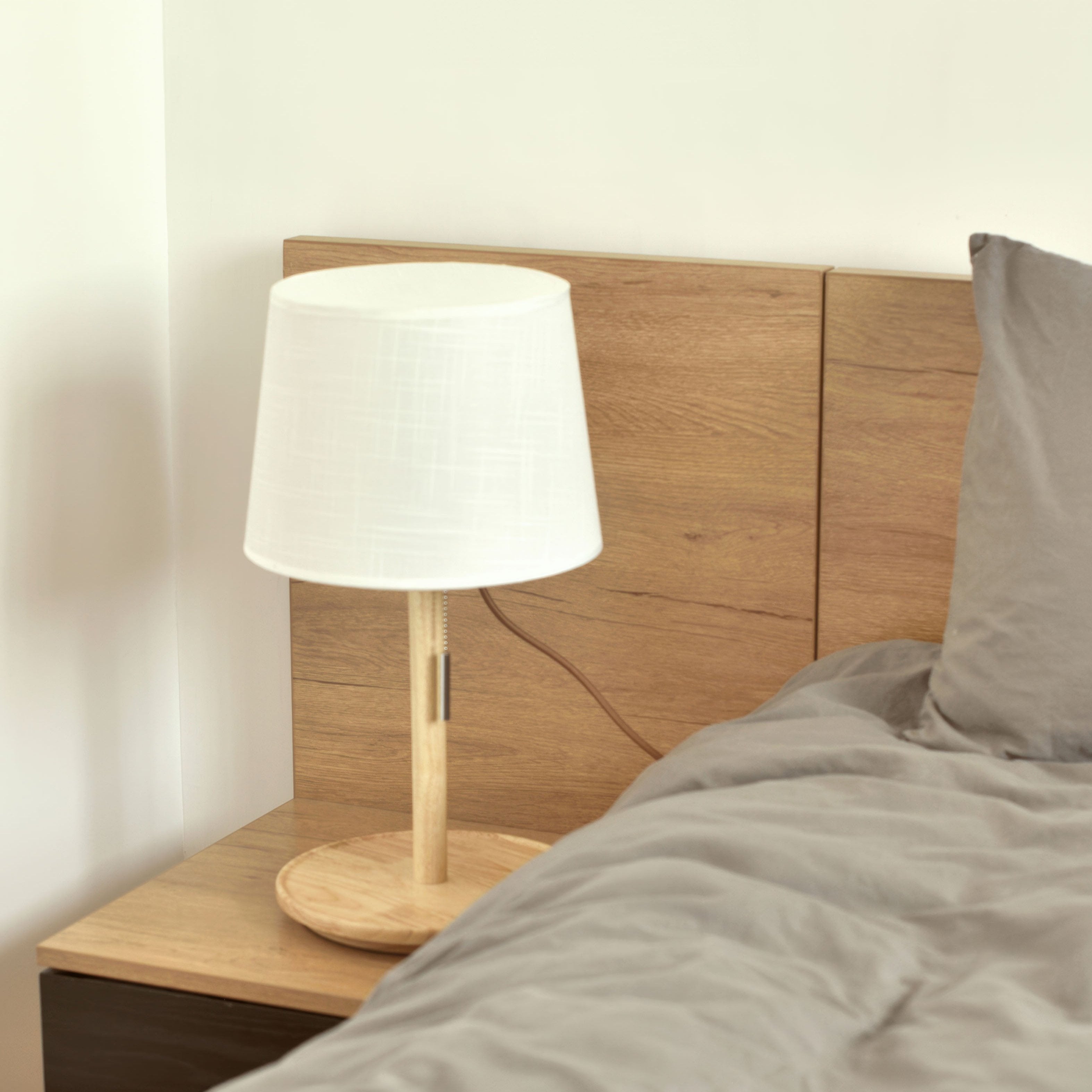 Elegant Gentle Glow Lamp made of Nordic Walnut wood with noble fabric accents