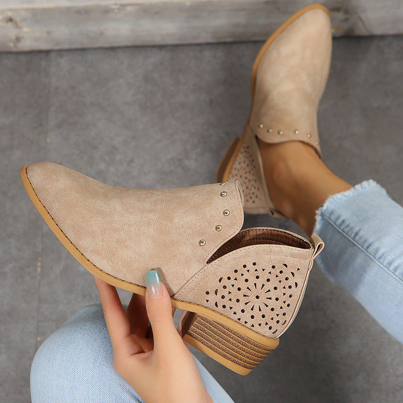 Sleek Low-Cut Perforated Ankle Boots