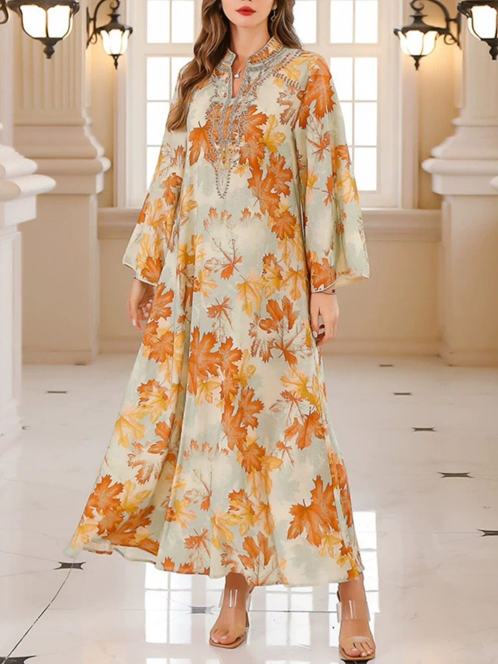 Long Leaf Patterned Dress - Guaranteed Elegance and Comfort