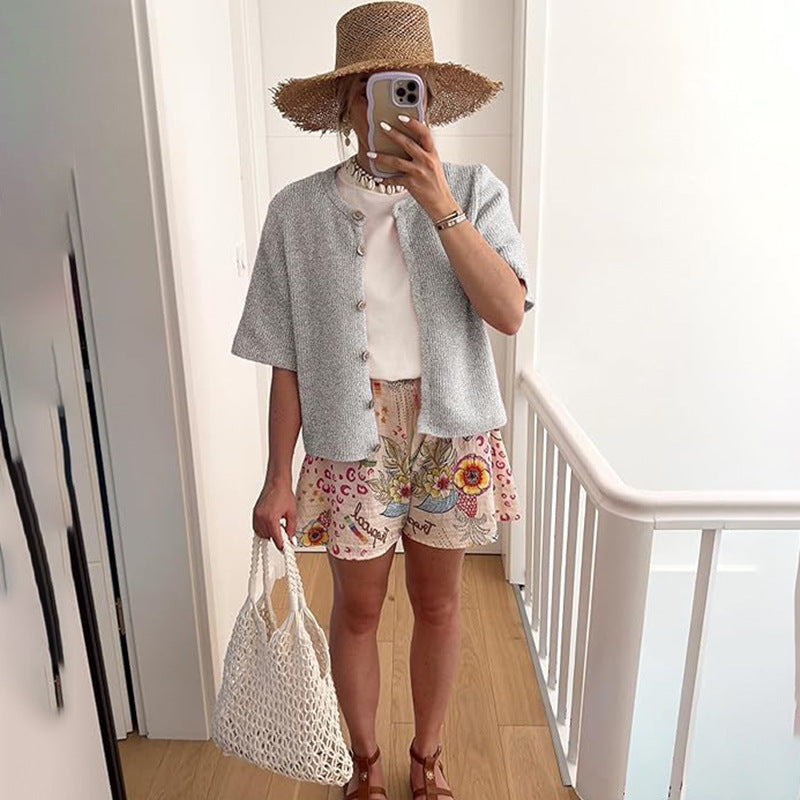 Chic Women's Short-Sleeve Cardigan - Lightweight & Soft Knit