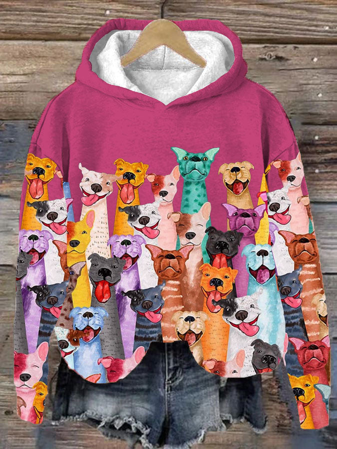 Colorful Dog Motif Hoodie for Women – Stylish Comfort and Animal Love